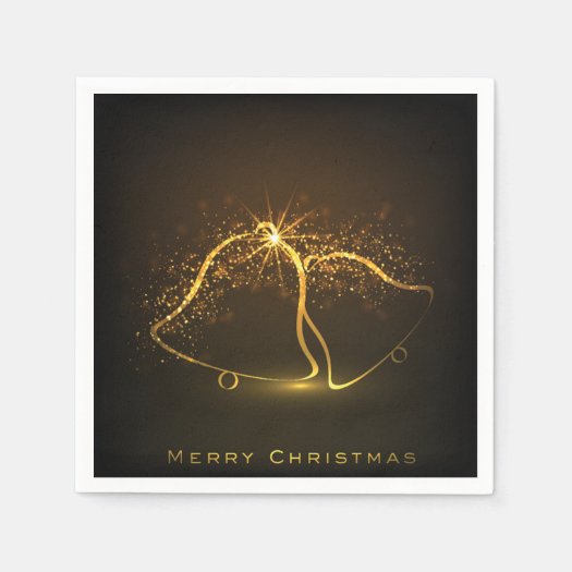 Sparkling Golden Christmas Bells Paper Napkins
