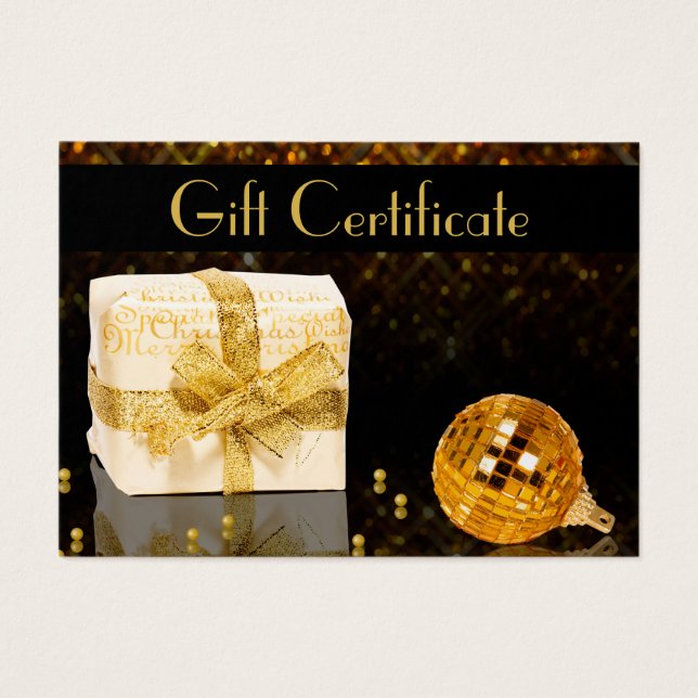 Sparkling Golden Christmas Gift Certificate Card (Front)