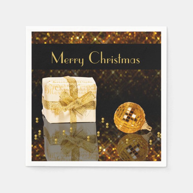 Sparkling Golden Christmas Paper Napkins (Front)