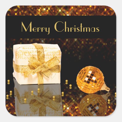 Sparkling Golden Christmas Square Sticker