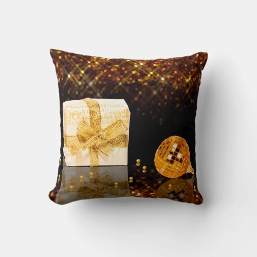 Sparkling Golden Christmas Throw Pillow