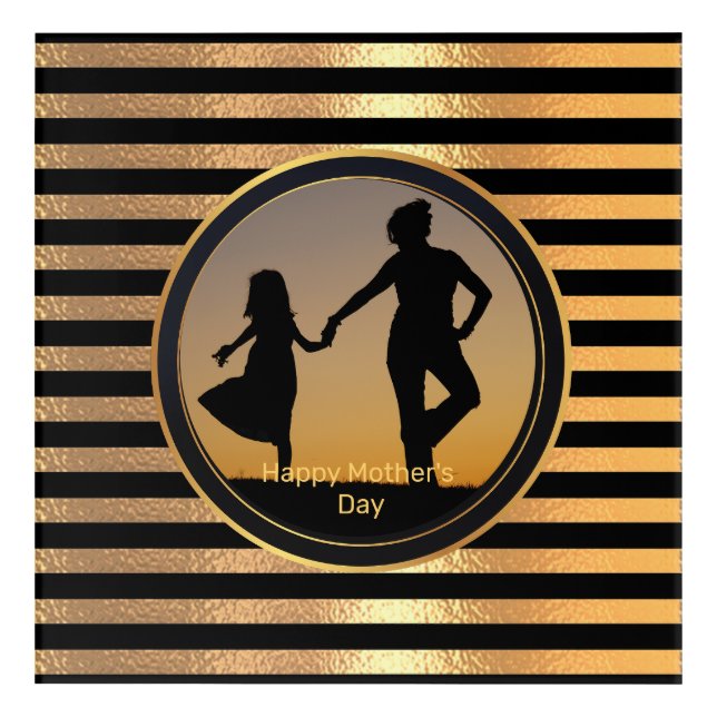 Sparkling Golden Glitter Gradient Happy Mother day Acrylic Print (Front)