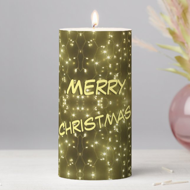 Sparkling Golden Lights Christmas Pillar Candle (In Situ)