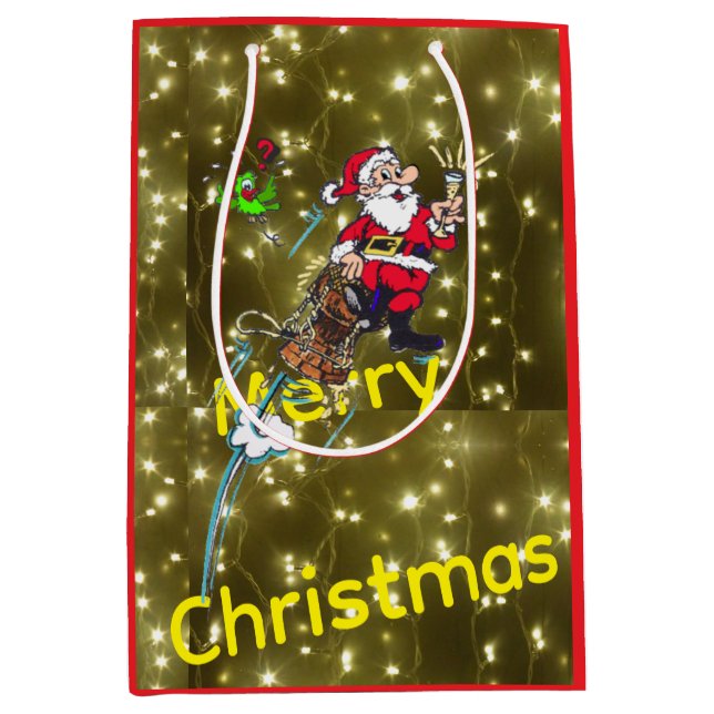 Sparkling Golden Lights & Santa Gift Bag (Front)