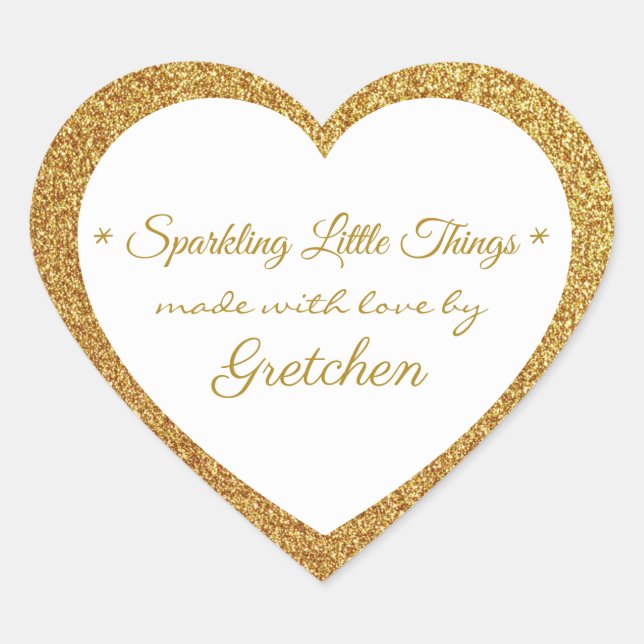 Sparkling Golden Made With Love, Custom Classy Heart Sticker (Front)