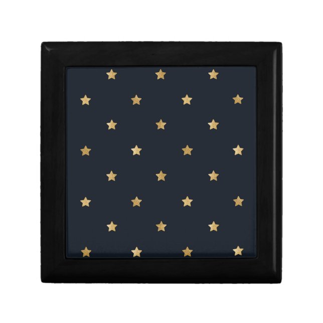 Sparkling golden stars on midnight black gift box (Front)