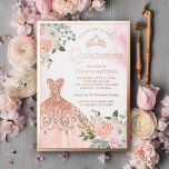 Sparkling Gown Blush Floral Quinceanera Rose Gold Foil Invitation at Zazzle