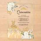 Sparkling Gown Ivory Floral Gold Quinceanera