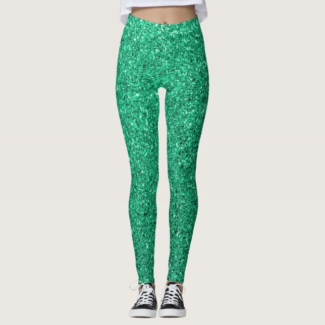 Sparkling Green Glitter Leggings (Front)