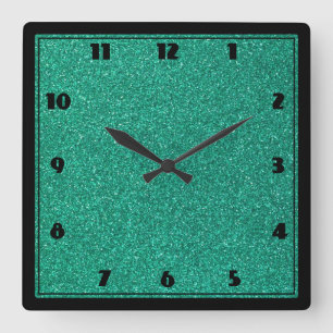 Sparkling Green Glitter Texture Square Wall Clock