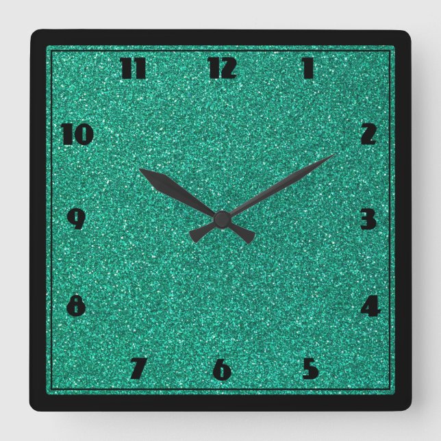 Sparkling Green Glitter Texture Square Wall Clock (Front)