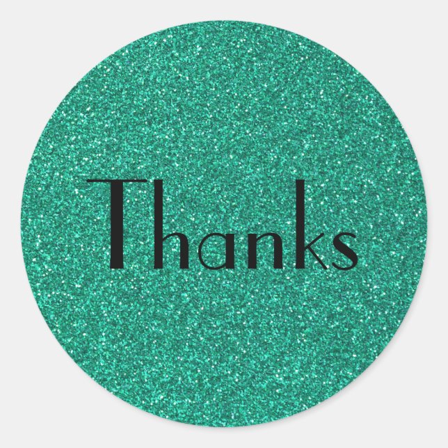 Sparkling Green Glitter Texture Thanks Classic Round Sticker (Front)