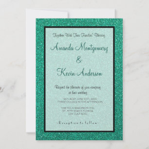 Sparkling Green Glitter Texture Wedding Invitation