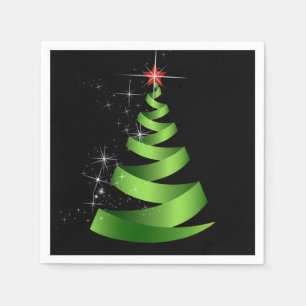 Sparkling Green Ribbon Christmas Tree Napkins