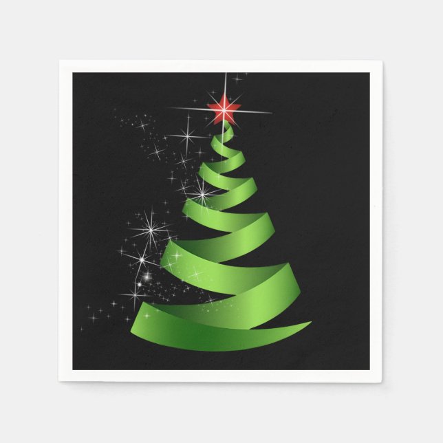 Sparkling Green Ribbon Christmas Tree Napkins (Front)