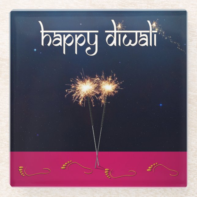 Sparkling Happy Diwali - Glass Coaster (Front)