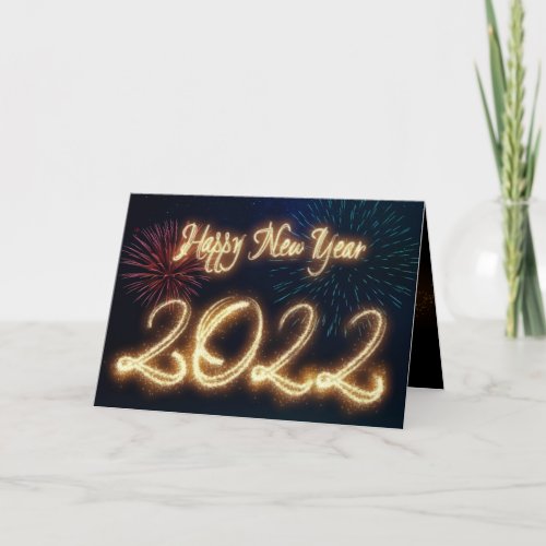 Sparkling Happy New Year 2022 Fireworks Holiday Card