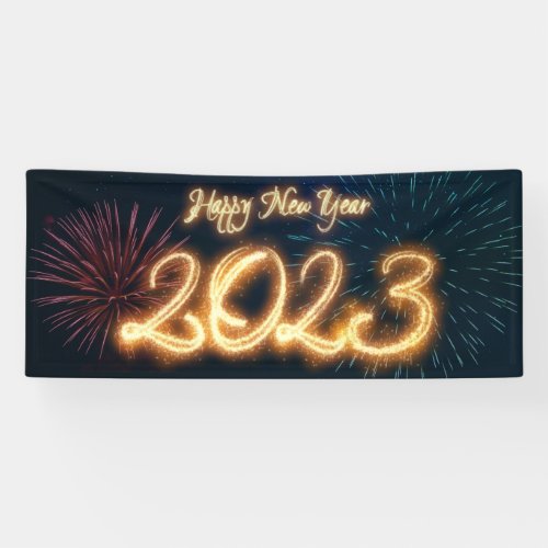 Sparkling Happy New Year 2023 Fireworks Banner