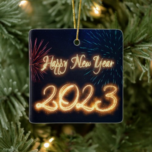 Sparkling Happy New Year 2023 Fireworks Ceramic Ornament