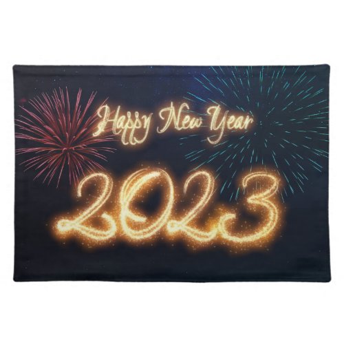 Sparkling Happy New Year 2023 Fireworks Cloth Placemat