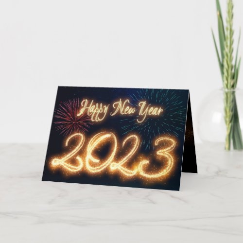 Sparkling Happy New Year 2023 Fireworks Holiday Card