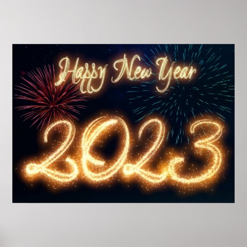 Sparkling Happy New Year 2023 Fireworks Poster