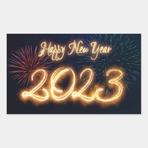 Sparkling Happy New Year 2023 Fireworks Rectangular Sticker