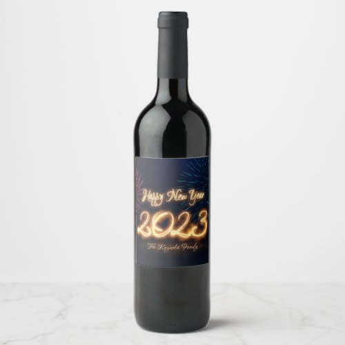 Sparkling Happy New Year 2023 Fireworks Wine Label