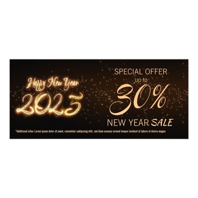 Sparkling Happy New Year 2025 Fireworks Discount Rack Card (Front)