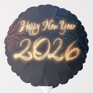 Sparkling Happy New Year 2026 Fireworks Balloon