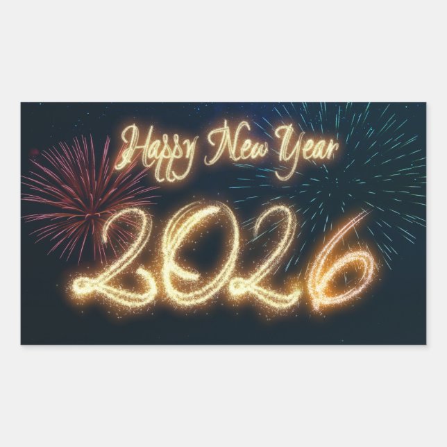 Sparkling Happy New Year 2026 Fireworks Rectangular Sticker (Front)
