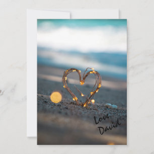 Sparkling Heart on Beach Unique Romantic Photo Holiday Card