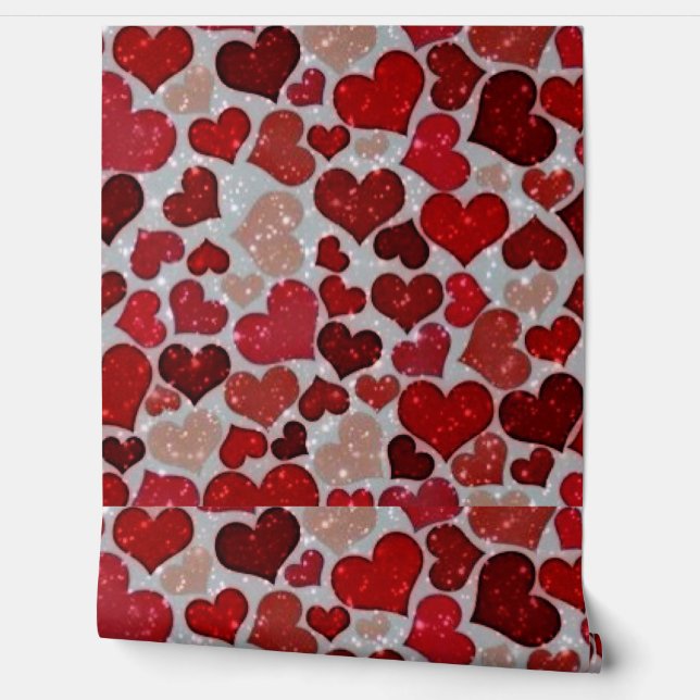 sparkling hearts, red wallpaper  (Unrolling)