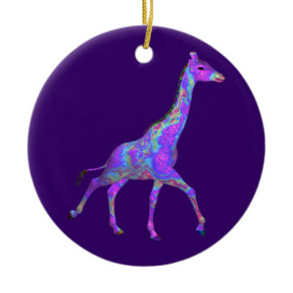 Sparkling Hippie Style Purple Giraffe Ceramic Ornament
