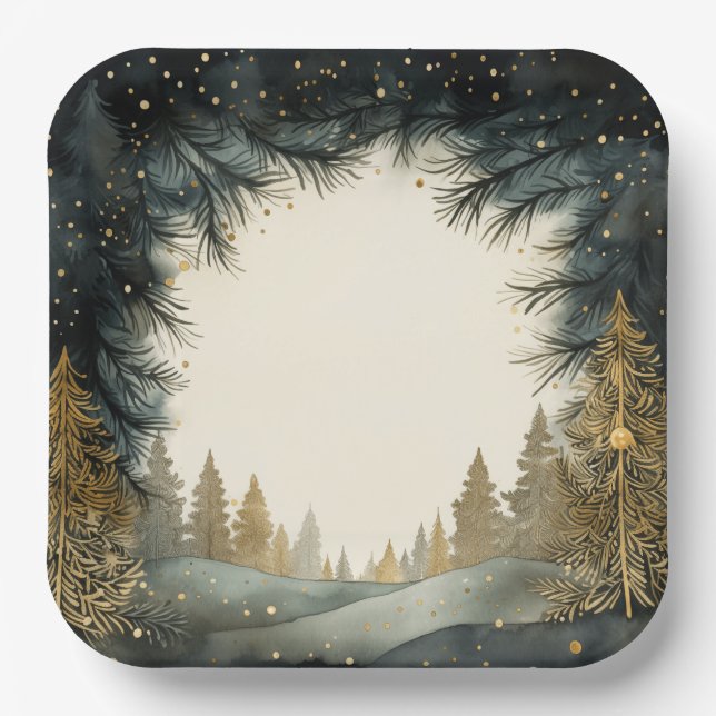 Sparkling Holiday Trees Paper Plates (Front)