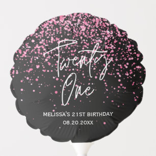 Sparkling Hot Pink Glitter Black 21st Birthday Balloon
