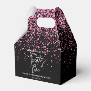 Sparkling Hot Pink Glitter Black 21st Birthday Favor Boxes