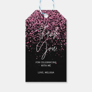 Sparkling Hot Pink Glitter Black Thank You Gift Tags