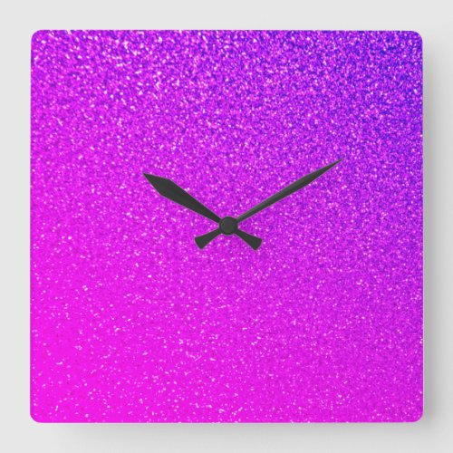 Sparkling Hot Pink Purple Glitter Ombre Girly Cute Square Wall Clock