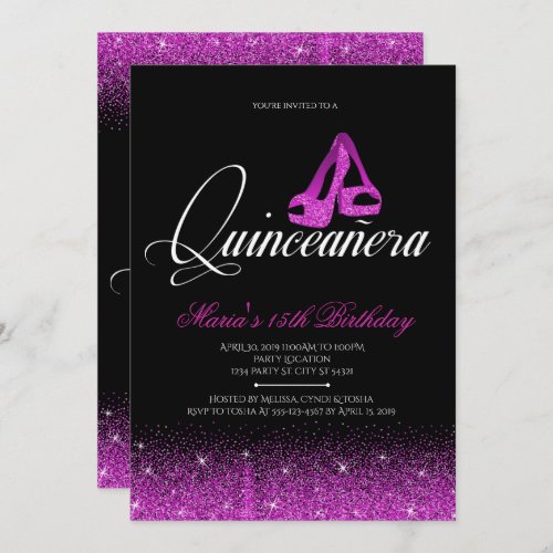 Sparkling Hot Pink Quinceanera Invitations