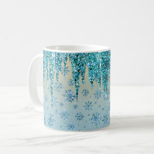 Sparkling Icicle and Snowflake Winter Background Coffee Mug