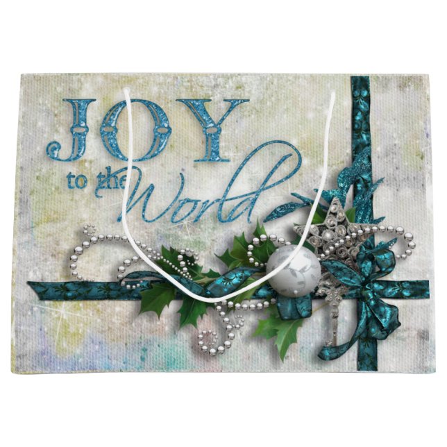 Sparkling Jeweled Teal and Silver Personalized Large Gift Bag (Front)