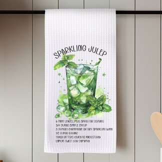 Sparkling Juleps Cocktail Recipe Watercolor  Kitchen Towel