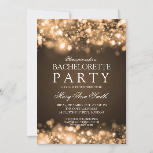 Elegant Bachelorette Party Sparkling Lights Gold Personalized Invitations
