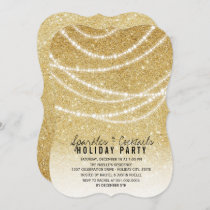 Sparkling Lights Gold Glitter Holiday Party Invite