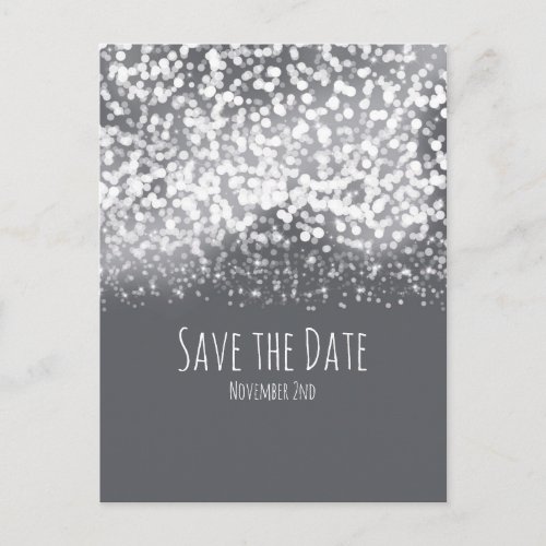 Sparkling Lights Grey Silver Modern Save the Date Announcement Postcard