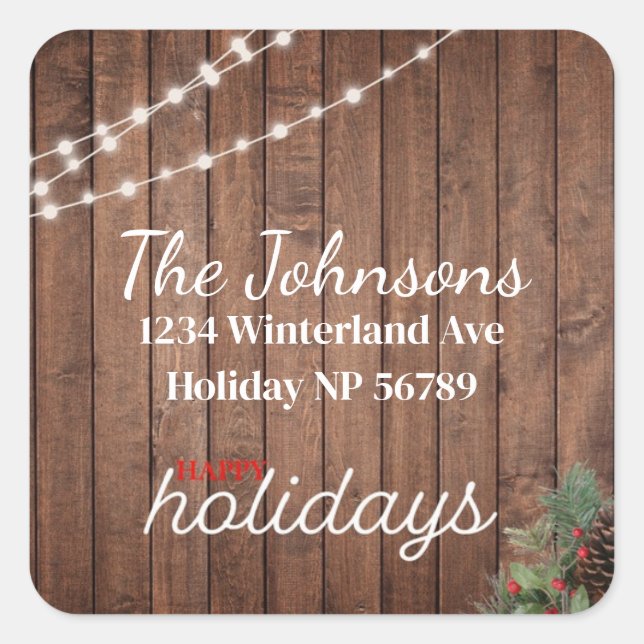 Sparkling Lights Holly Dark Wood Address Label (Front)