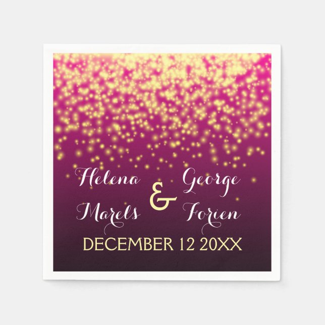 Sparkling lights in the sky burgundy red wedding paper napkins (Front)