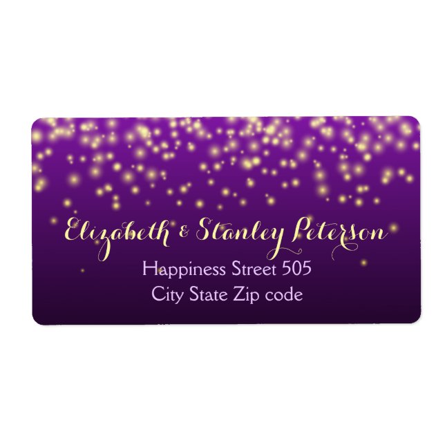 Sparkling lights in the sky purple wedding label (Front)