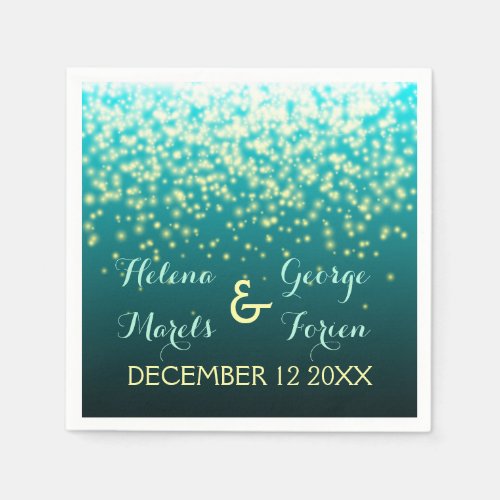 Sparkling lights in the sky teal aqua wedding paper napkins